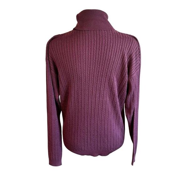 Barry Bricken 100% silk cable knit maroon turtleneck sweater size small - Picture 2 of 3